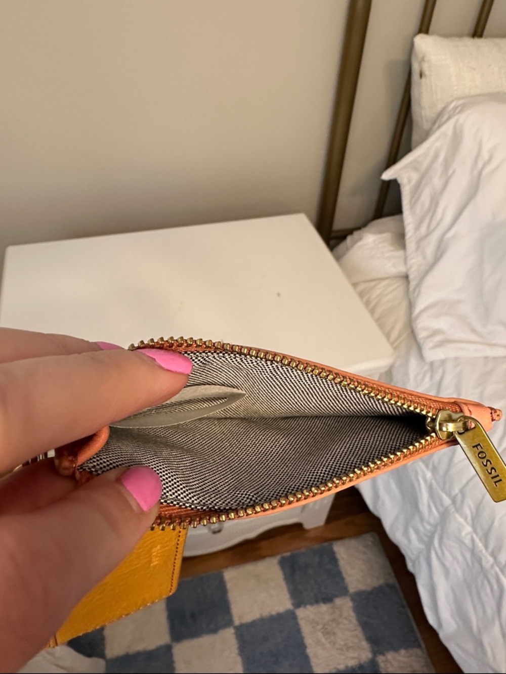 Fossil Pink Zip Pouch and Mustard Card Holder Keyring Set - Picture 4 of 4